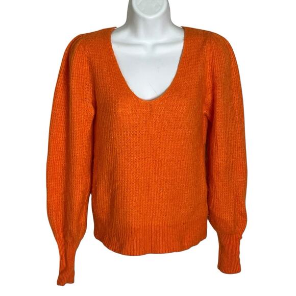 Suncoo Paris Pullover Sweater Women’s XS Alpaca Blend Puff Sleeve Soft Orange - Picture 4 of 13